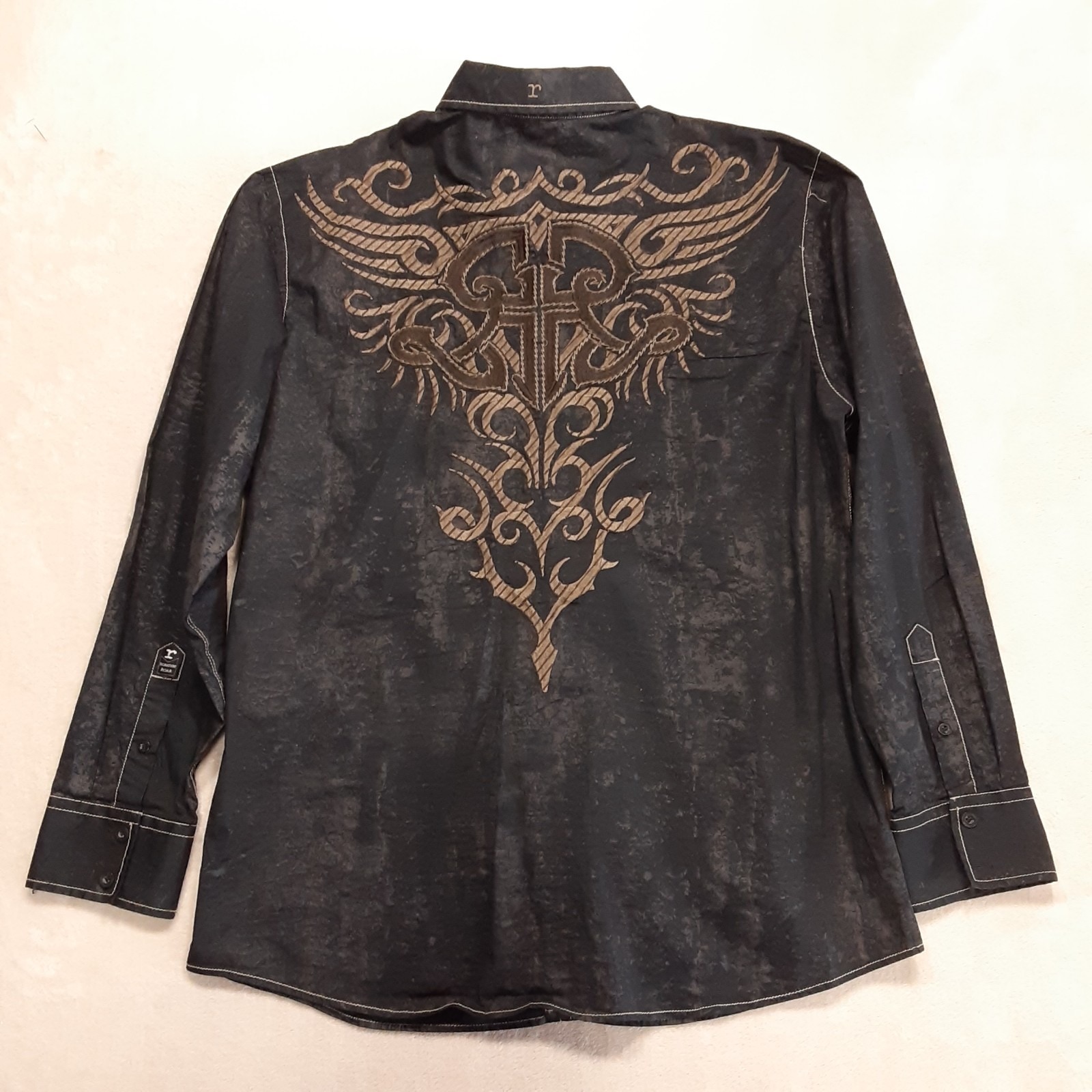 Roar Mens Ls Signature Button Shirt Xl Black Revelation/Embroidered Tribal
